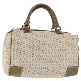 Céline Bolso de mano de lona Macadam C de CELINE Beige Plata Auth BA6265