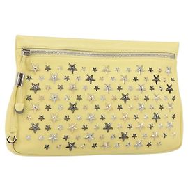Jimmy Choo Studs Clutch Tasche aus Leder Gelb Silber Auth BA6189
