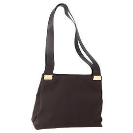 Borsa Tote Salvatore Ferragamo in tela marrone oro Auth 143220