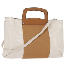 Borsa a Mano Gancini Salvatore Ferragamo in Pelle Verniciata 2 in 1 Bianco Oro Auth bs29662