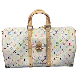Borsa da viaggio Louis Vuitton collezione Murakami bianca in pelle