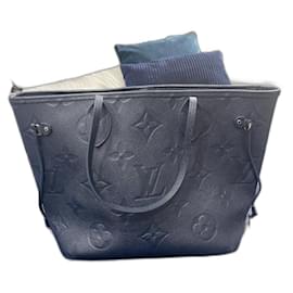 Louis Vuitton Neverfull MM Tote Navy Blue Leather