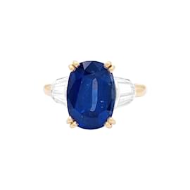 Sapphire ring 5.86 cts, yellow gold, platinum, diamonds. - Autre Marque