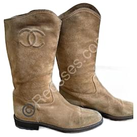 Chanel camel suede boots — CC logo — size 38 (7½ US) — perfect soles