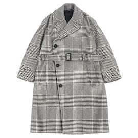 Abrigo de lana y cuero con cuadro Glen de Hermès
