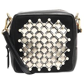 Autre Marque Borsa a tracolla in lattice di perle finte nere