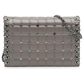 Chanel Sac en cuir d'agneau gris petit modèle Chocolate Bar CC avec clous et chaîne à rabat