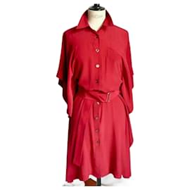 Hermès HERMES Vestido de Seda Rojo T38 En Excelente Estado