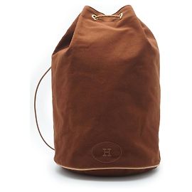 Borsa a mano Hermès Polochon Mimile GM Marrone Cotone