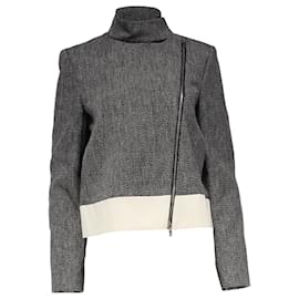 Joseph Zipped Tweed Biker Jacket in Black Linen