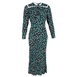 Autre Marque Rixo Ada Vestido Maxi de Crepé con Estampado Floral y Detalles de Encaje en Viscosa Negra