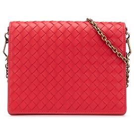 Bottega Veneta Rotes Nappa Intrecciato Geldbörse mit Kette