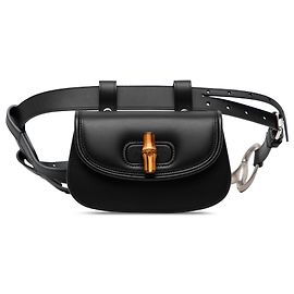 Bolsa de cinto de couro preto mini Bamboo 1947 da Gucci