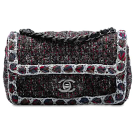Chanel Schwarze Mini Rechteckige Klassische Geflochtene Tweed Einzelflap