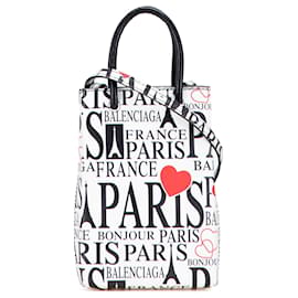 Balenciaga Mini Supporto per Telefono Bonjour Paris in Pelle Bianca