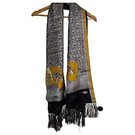 Sciarpa in seta Medusa Atelier Versace con frange Nero Grigio - Gianni Versace