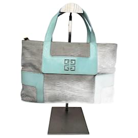 Vintage Givenchy Leder-Canvas-Tasche Türkis Braun