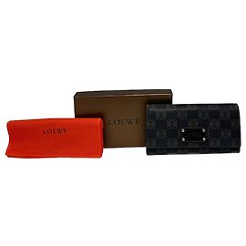 Portafoglio in pelle Loewe Anagram vintage blu navy e marrone