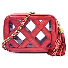Borsa a spalla in pelle di agnello rossa Chanel