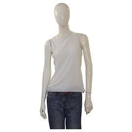 Top senza maniche slim cut bianco vintage di Chanel taglia S con dettagli perforati