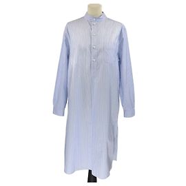 Vestido túnica de manga larga en algodón azul con rayas Catlin de Loro Piana