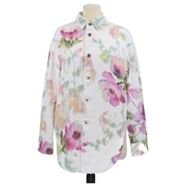 Camicia a maniche lunghe in denim bianco con stampa floreale Loewe