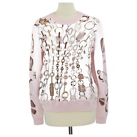 Rosa Seiden- und Kaschmirstrickpullover mit Do Re Boucles Druck von Hermès
