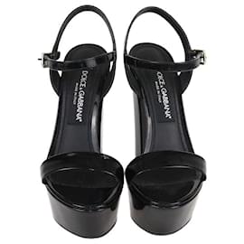 Dolce & Gabbana Black Patent Keira Platform Ankle Wrap Sandals