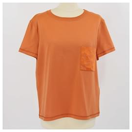 Camiseta de manga corta de algodón naranja bordada con bolsillo Hermes - Hermès