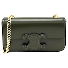 Borsa a spalla Céline Triomphe Flap Chain in pelle khaki