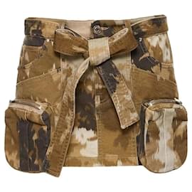 Blumarine Mini Cargo Camouflage Rock mit Gürtel Braun Beige