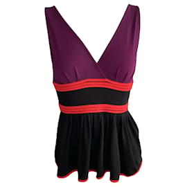 Top Peplum Gucci Negro Púrpura Rojo Viscosa