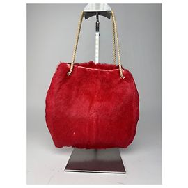 Borsa tote in pelliccia Marni vintage rossa