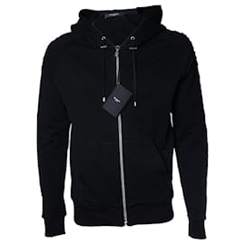 Balmain, schwarzer Kapuzencardigan mit geprägtem Logo