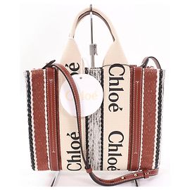 Chloé Borsa Tote Woody in pelle e lino Chloe, borsa tote 2 in 1