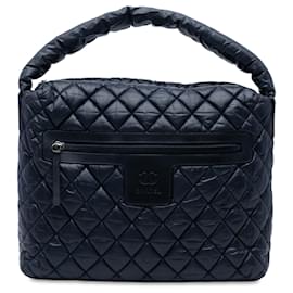 Borsa hobo Coco Cocoon in nylon trapuntato blu di Chanel