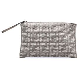 Pochette piatta Fendi grigia in tessuto intrecciato e pelle di vitello FF grande