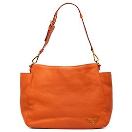 Borsa a spalla Prada in Vitello Daino arancione con tasche laterali