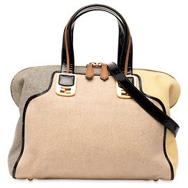 Fendi Beige Small Canvas Colorblock Chameleon Satchel