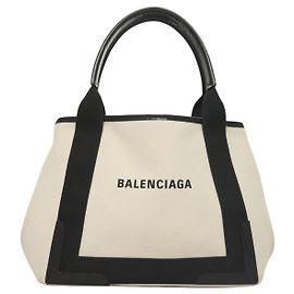 Balenciaga Cabas in tela blu navy con pelle media