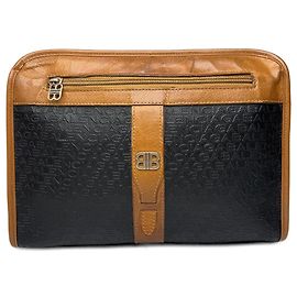 Clutch in pelle monogramma Balenciaga vintage marrone nero