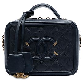 Chanel Blu Piccola Custodia Vanity Caviar CC Filigrana