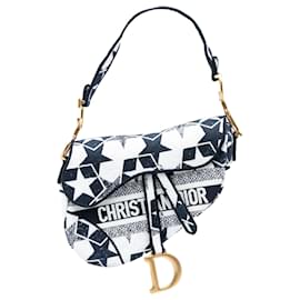 Borsa a Sella in Tela Bianca Ricamata con Stelle Dior