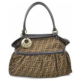 Fendi Zucca Canvas and Leather Shoulder Bag