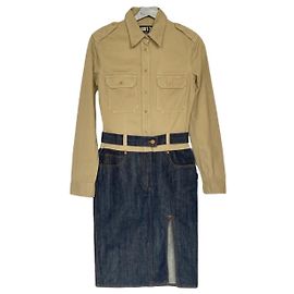Jean Paul Gaultier Baumwollkleid aus Denim Beige Blau