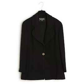 Chanel 1990 Jacke Rock FR42 Klassisches Schwarz CC Ensemble Späte 80er UK14 US12