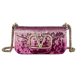 Borsa a spalla Valentino Garavani VLogo Loco con patta in pelle ricamata piccola
