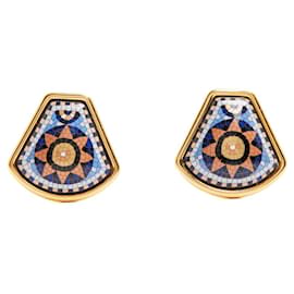 Hermès 1990s Clip-on Earrings with Sun Mosaic Print