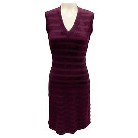 Alaïa Abito senza maniche in maglia stretch bordeaux Alaia con scollatura a V