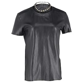 T-shirt in pelle di agnello nera con accentuazione a collier borchiato Givenchy